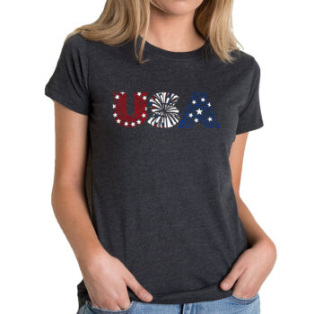 LA Pop Art Women's Premium Blend Word Art T-Shirt - USA Fireworks